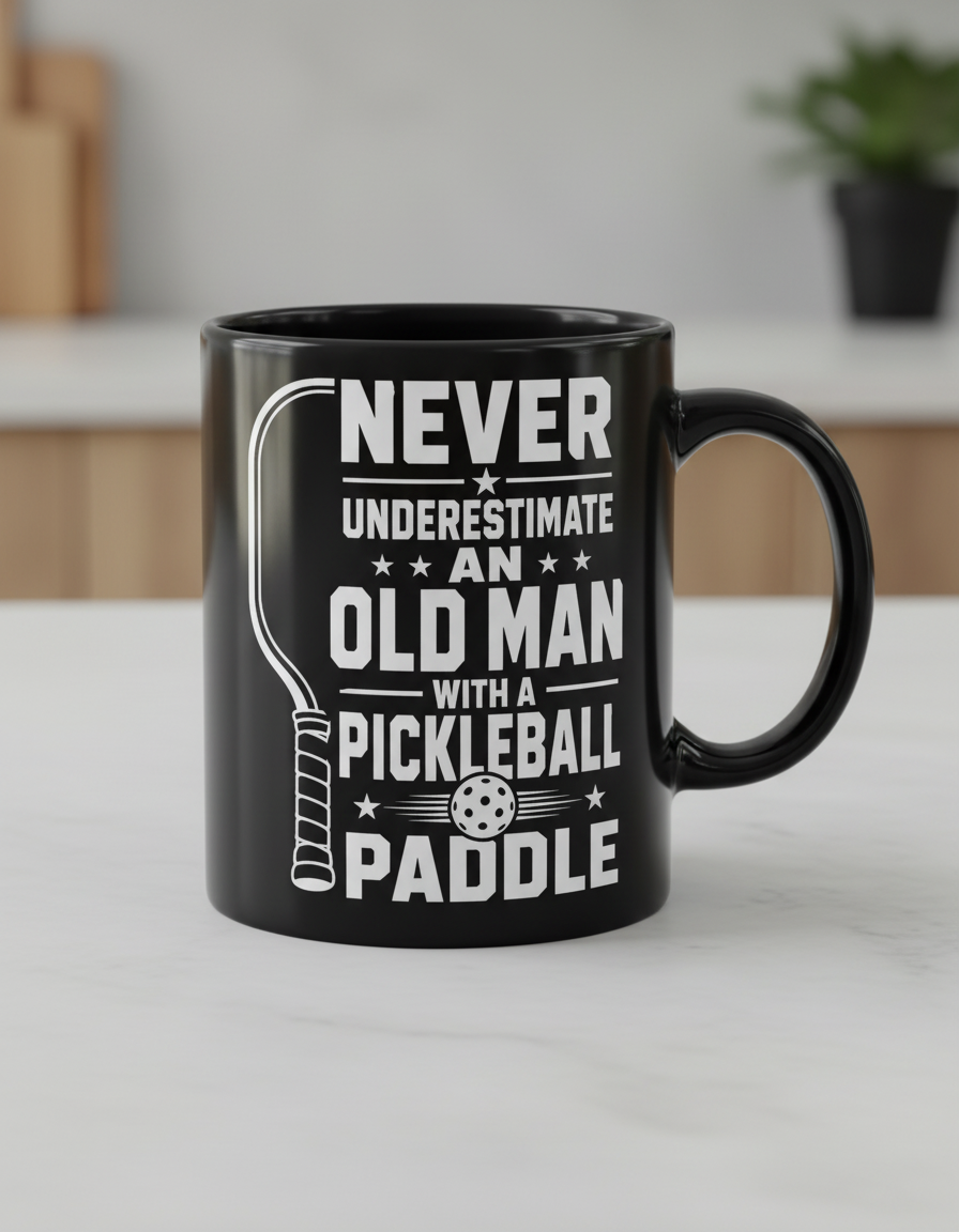 Never Underestimate An Old Man With A Pickleball Paddle Black Mug - Black