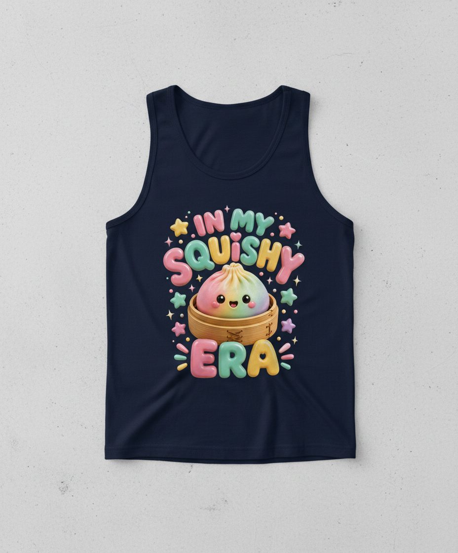In My Squishy Era Cute Dumpling Tank Top - product mockup - Navy