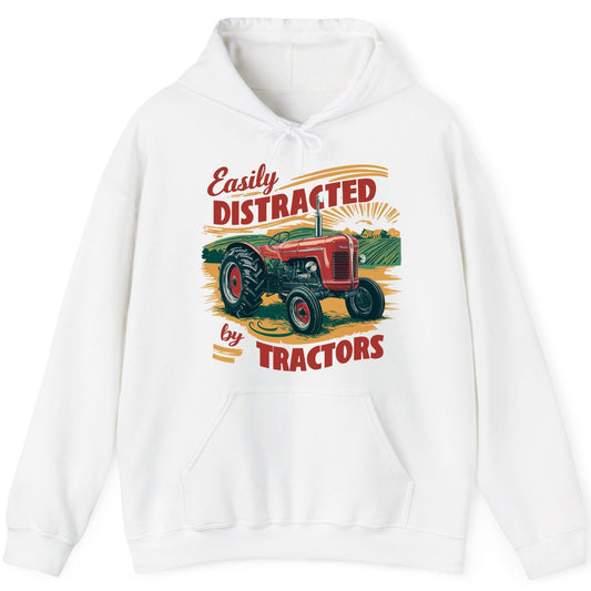 Easily Distracted by Tractors vintage tractor Hoodie White product mockup