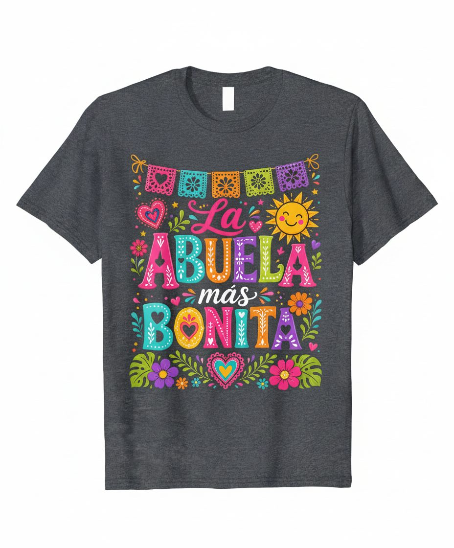 La Abuela Más Bonita Spanish Grandma T-Shirt - product mockup - Dark Heather