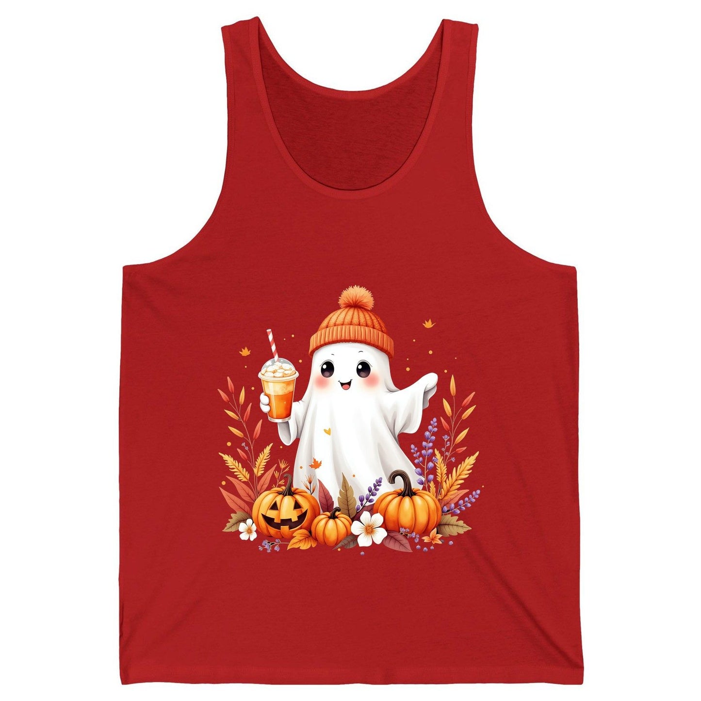 Cute Ghost Pumpkin Spice Latte cute Halloween ghost Tank Top Red product mockup