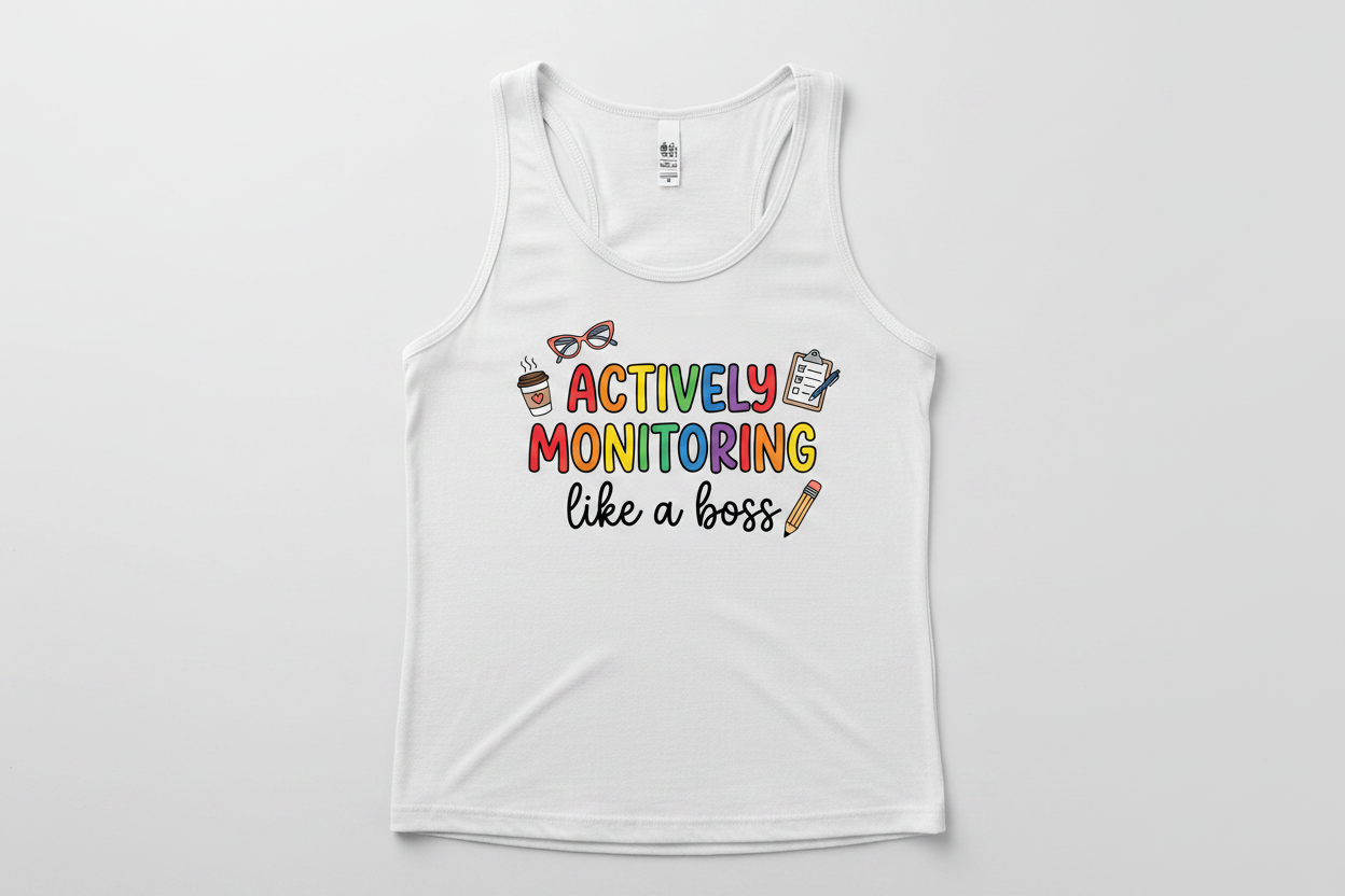 Actively Monitoring Teacher Rainbow Text Design Tank Top - White