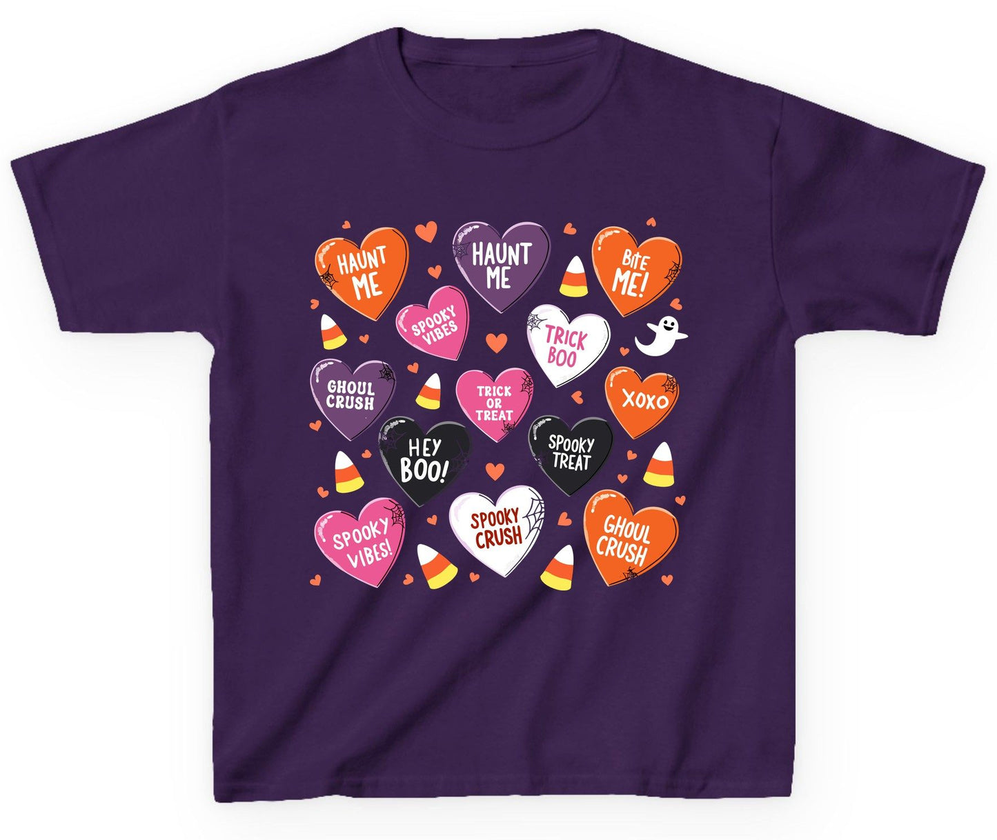Spooky Halloween Conversation Hearts Halloween conversation hearts Youth T-Shirt Purple product mockup