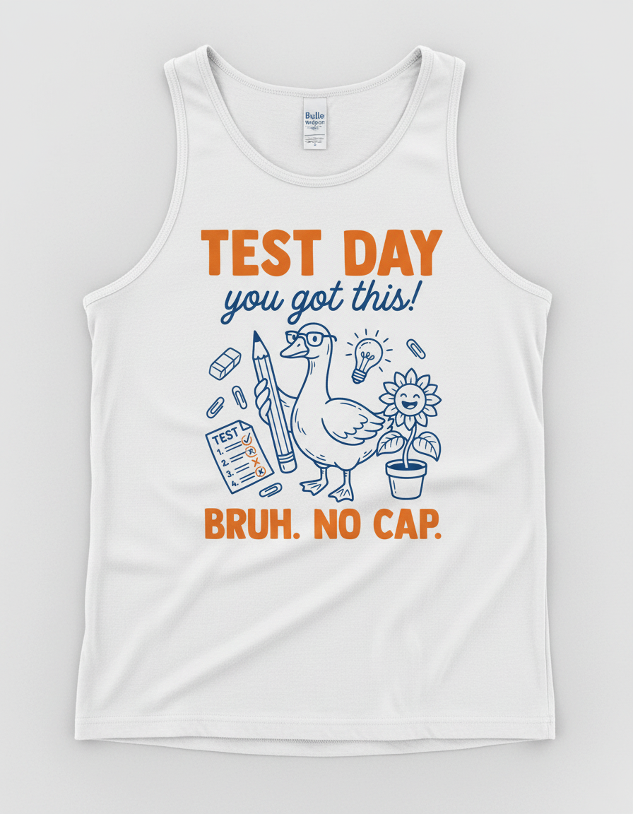 Funny Duck Test Day Encouragement Bruh No Cap Tank Top - White