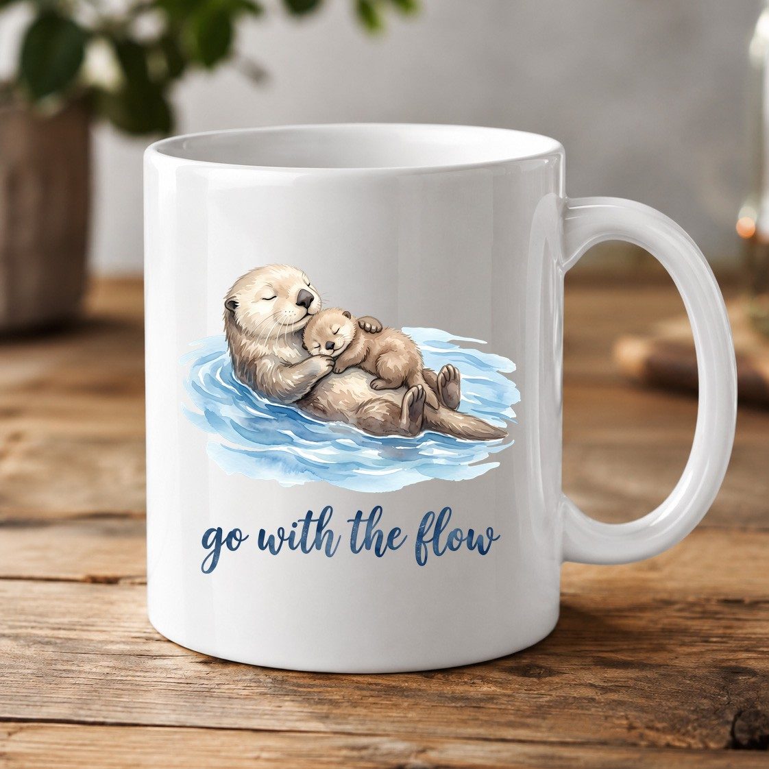 Go with the Flow Sea Otters White Mug - product mockup - White