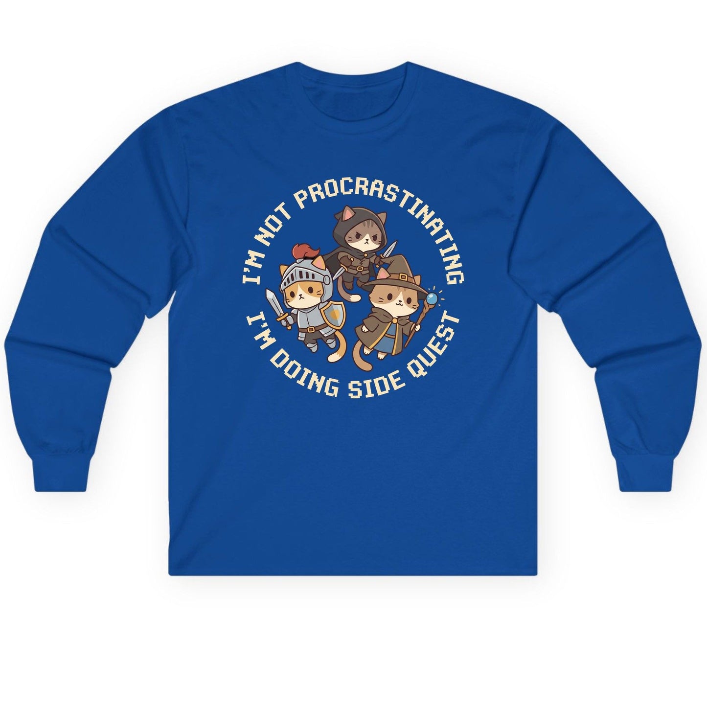 I'm Not Procrastinating I'm Doing Side Quest rpg cats Long Sleeve Tee Royal product mockup