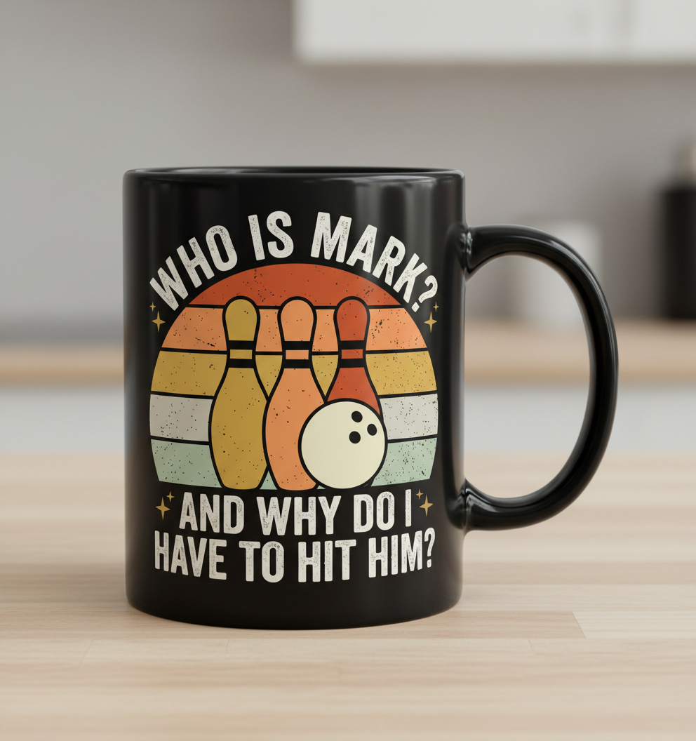 Funny Bowling Quote Who Is Mark Vintage Design Black Mug - Black