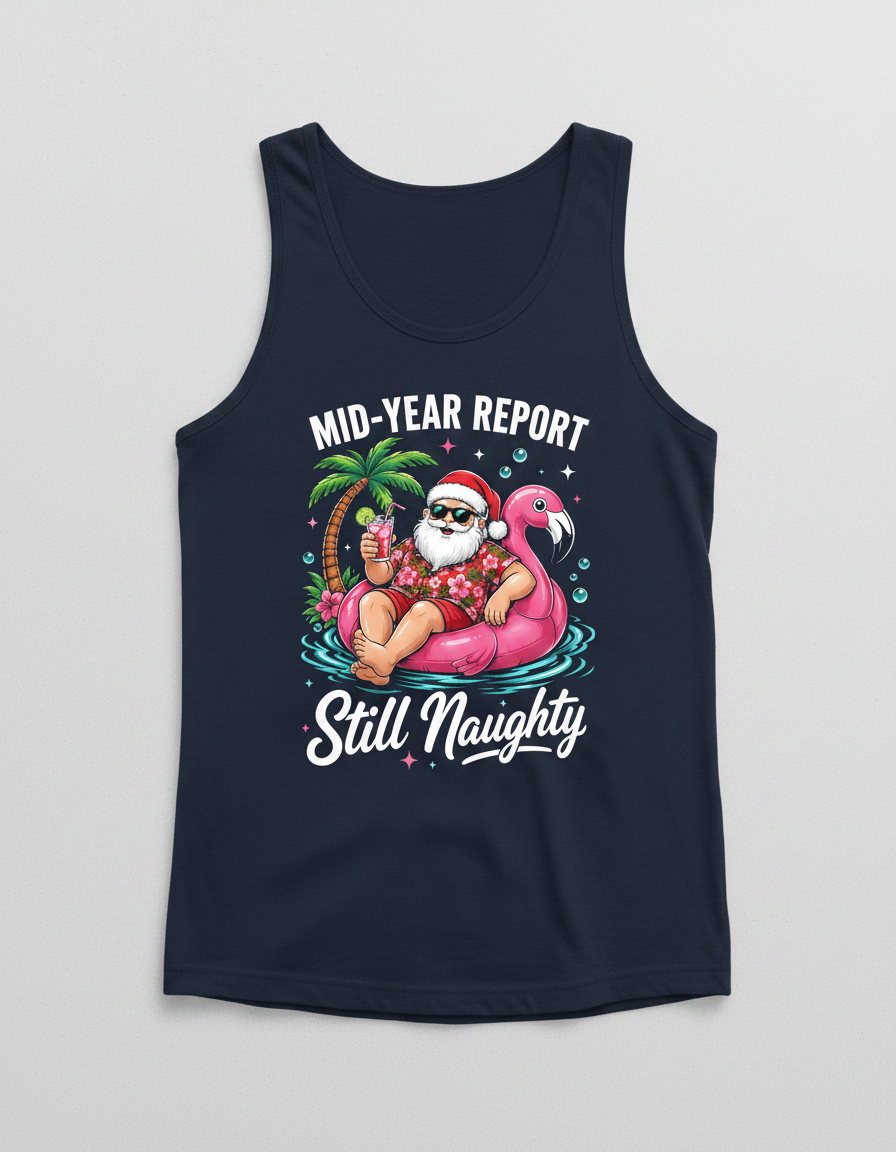 Funny Santa Mid-Year Report Still Naughty Christmas in July Tank Top - Navy