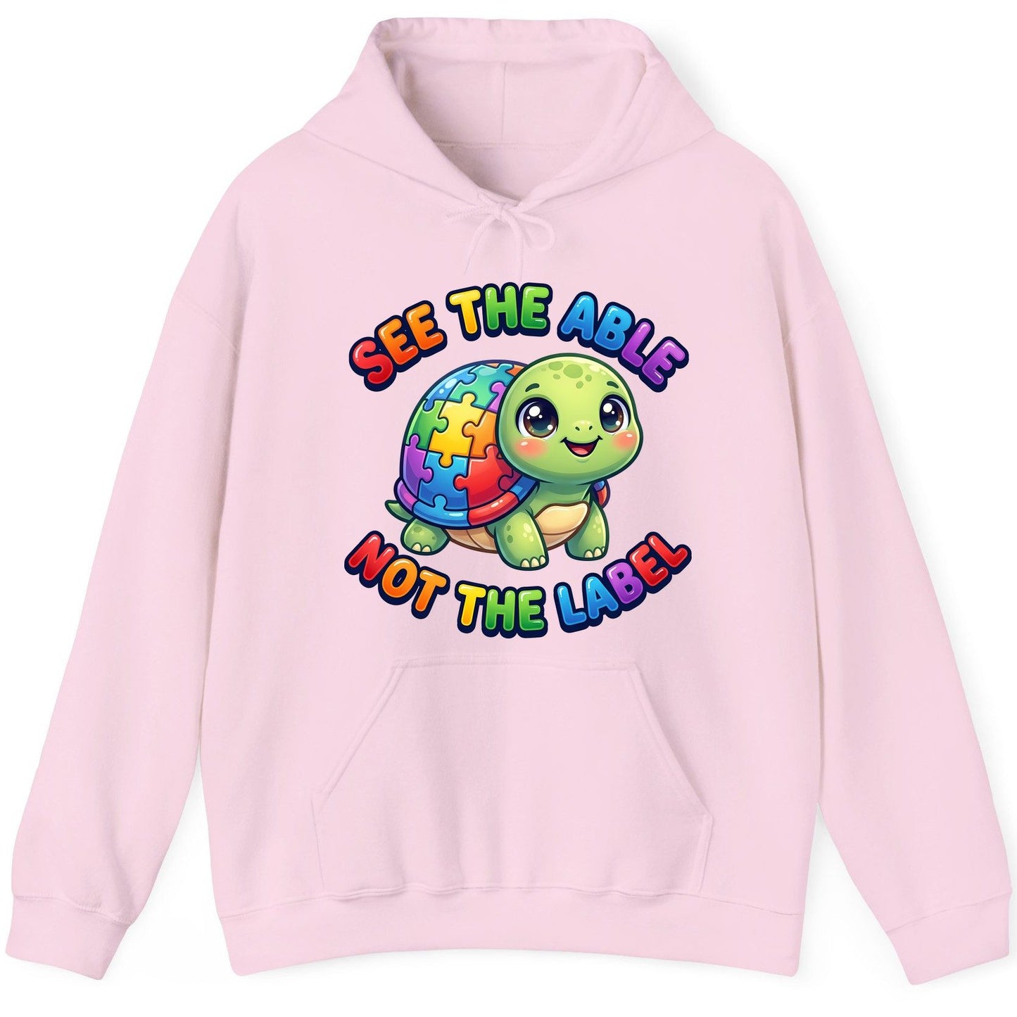 SEE THE ABLE NOT THE LABEL Autism Awareness Hoodie - product mockup - Light Pink