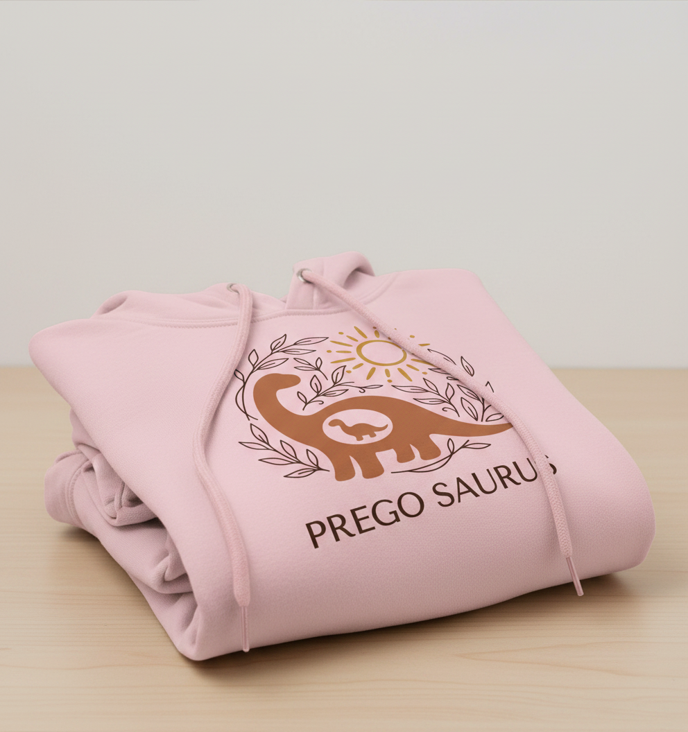 Prego Saurus Pregnant Dinosaur Hoodie - Light Pink
