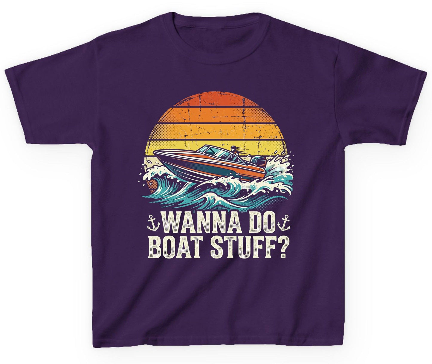 WANNA DO BOAT STUFF Funny Boating Youth T-Shirt - product mockup - Purple