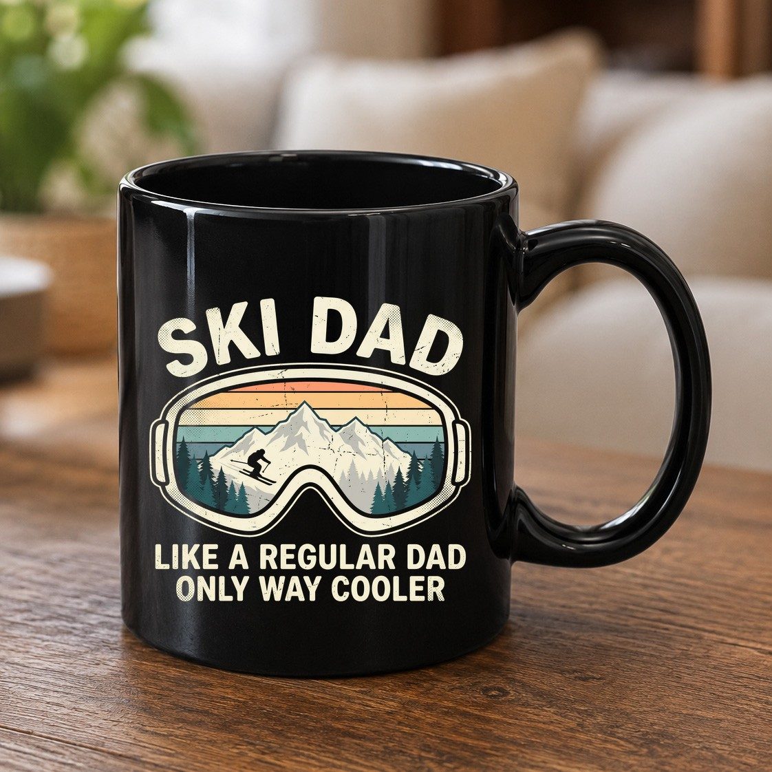Ski Dad Like a Regular Dad Only Way Cooler skiing Black Mug Black product mockup