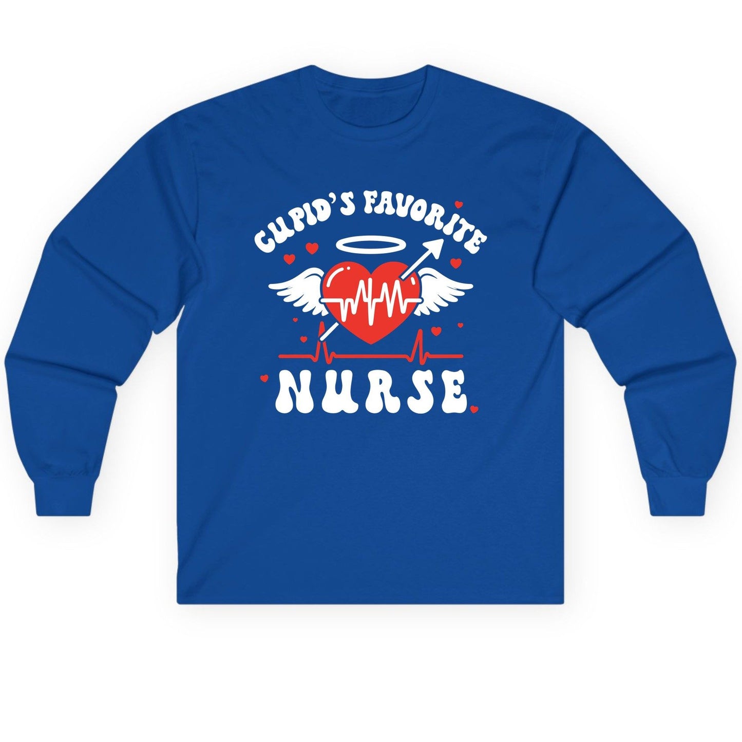 Cupid's Favorite Nurse nursing Long Sleeve Tee Royal product mockup
