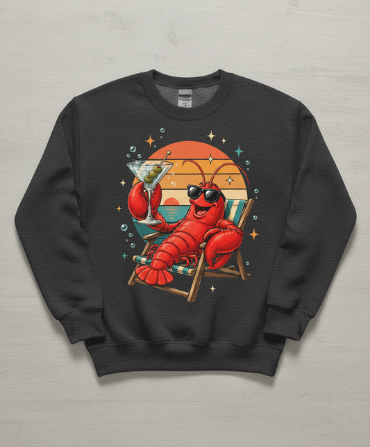 Cool Lobster Martini Beach Sunset T-Shirt Sweatshirt - Dark Heather
