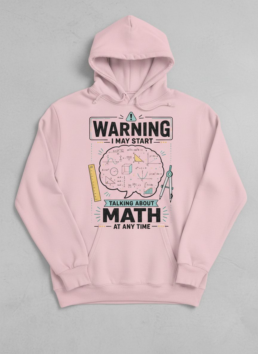 Warning I May Start Talking About Math at Any Time Funny Teachers Hoodie - product mockup - Light Pink