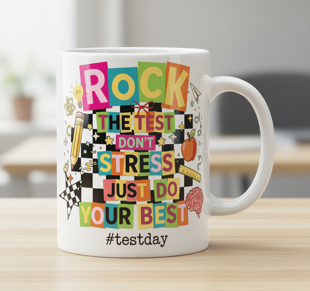 Rock The Test Don't Stress Just Do Your Best Motivational Design White Mug - White