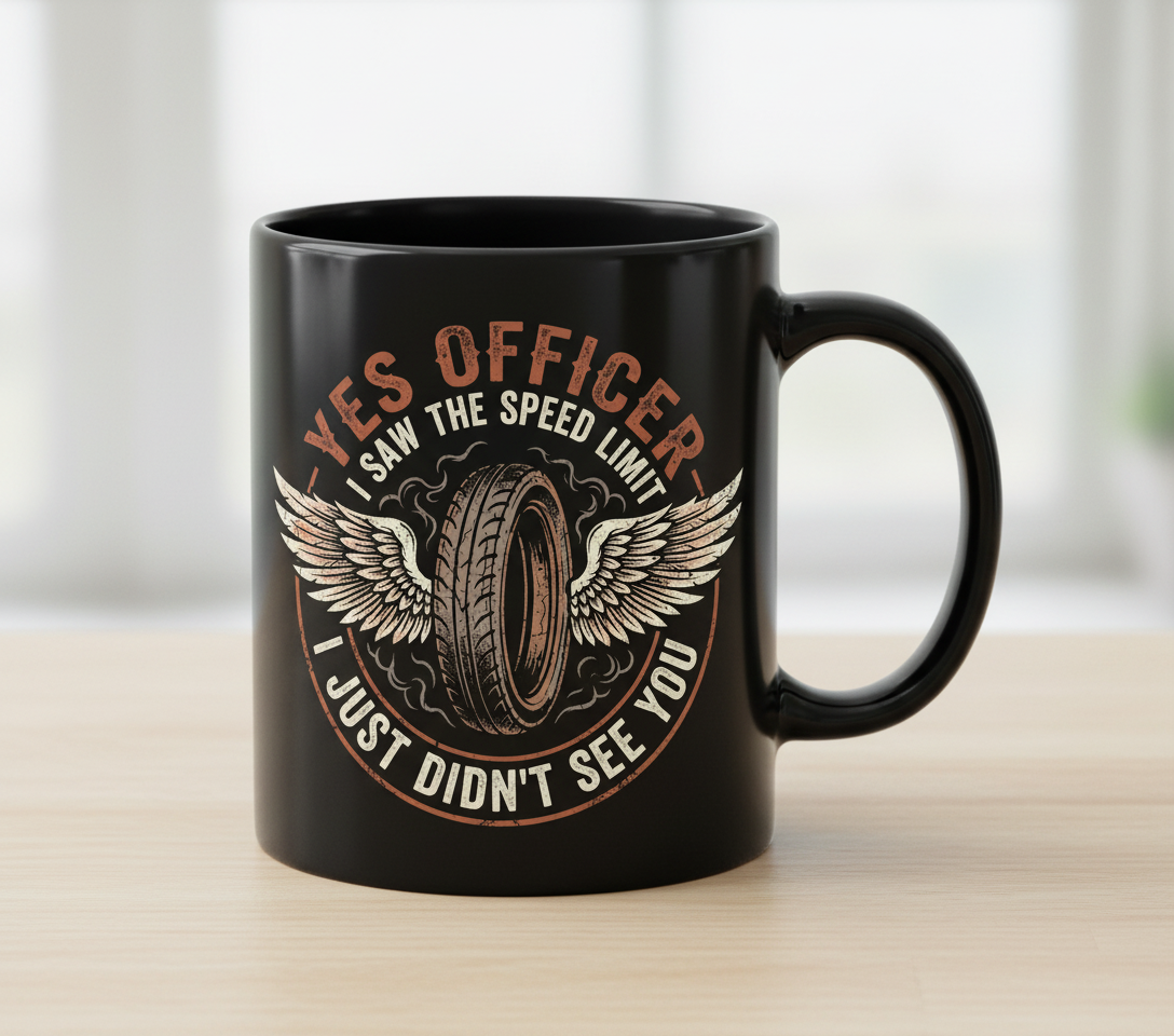 Yes Officer I Saw The Speed Limit Motorcycle Humor Black Mug - Black