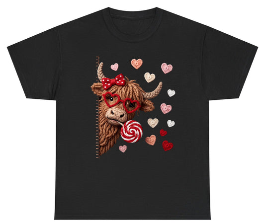 Crochet Valentine's Highland Cow highland cow Youth T-Shirt Black product mockup