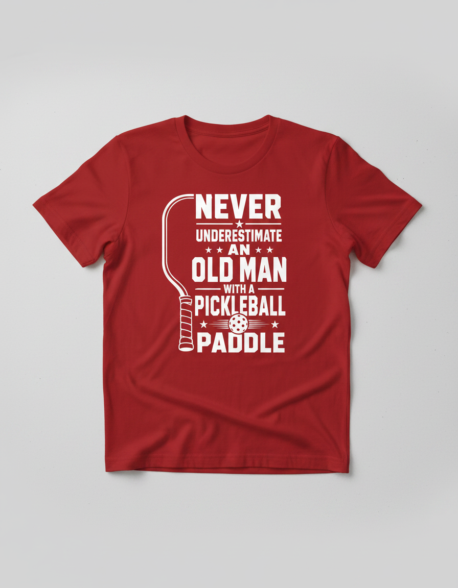 Never Underestimate An Old Man With A Pickleball Paddle T-Shirt - Red