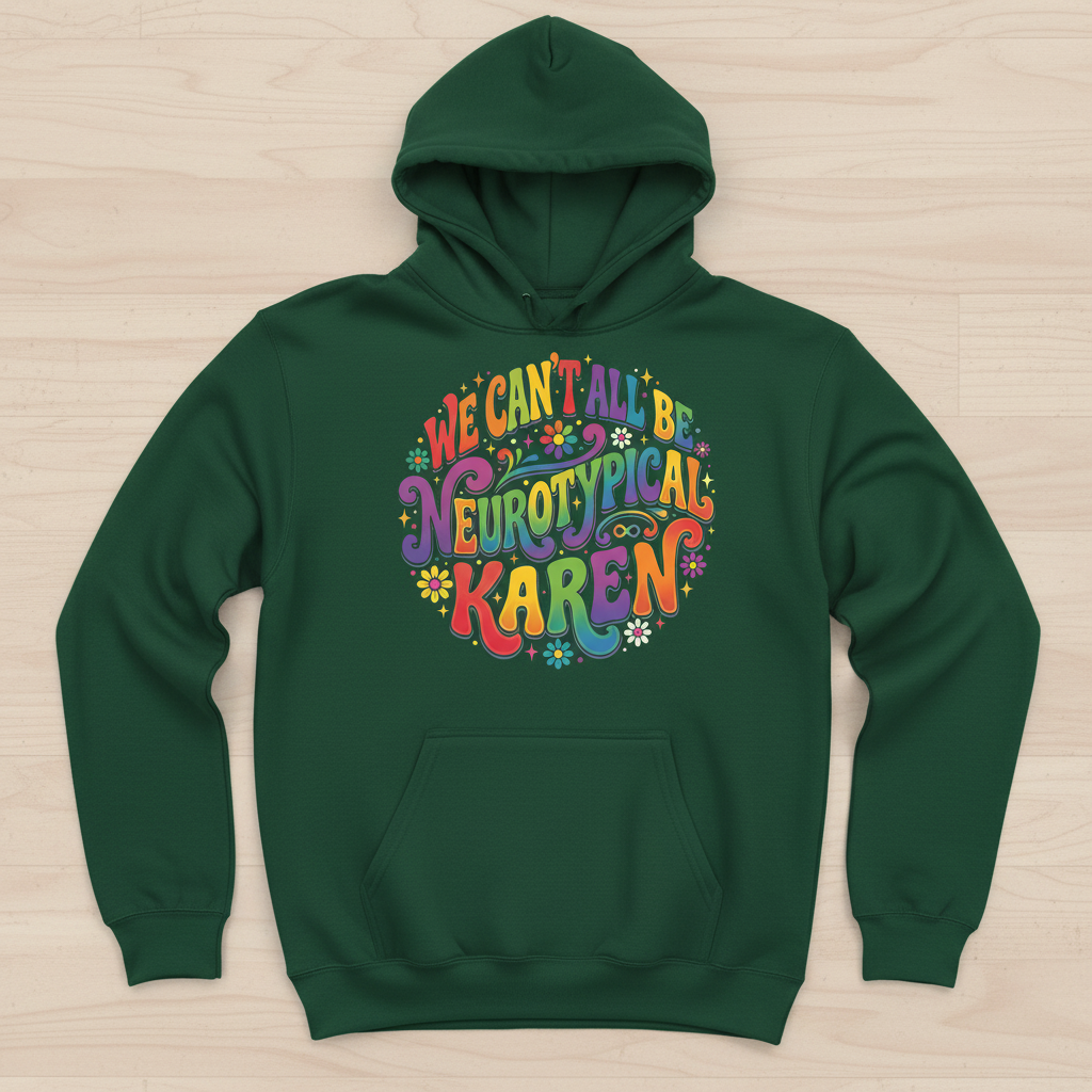 We Can't All Be Neurotypical Karen Groovy Retro Design Hoodie - Forest Green