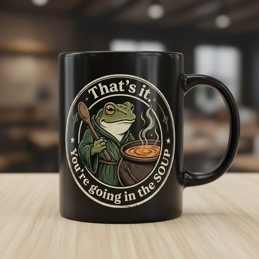 That's It You're Going In The Soup Frog Meme Black Mug - Black