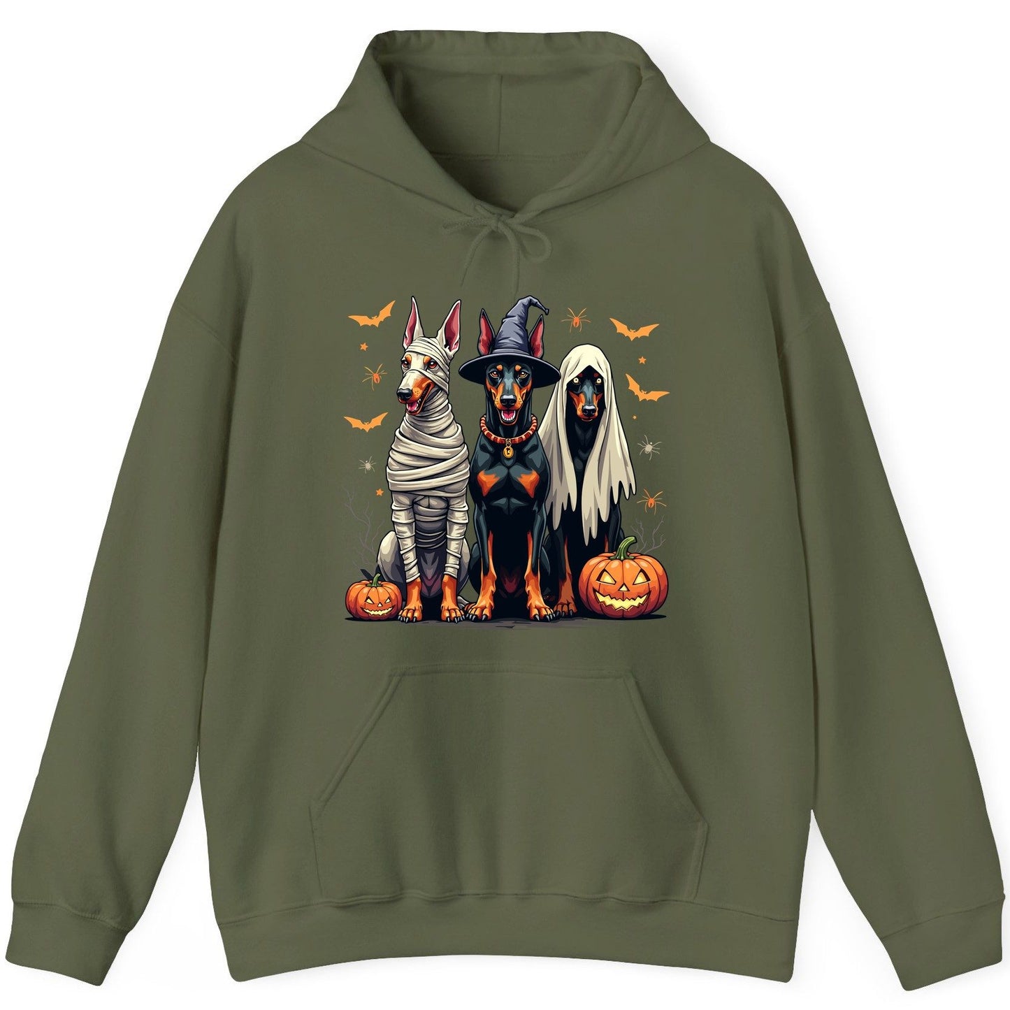 Halloween Doberman Trio doberman pinscher Hoodie Military Green product mockup