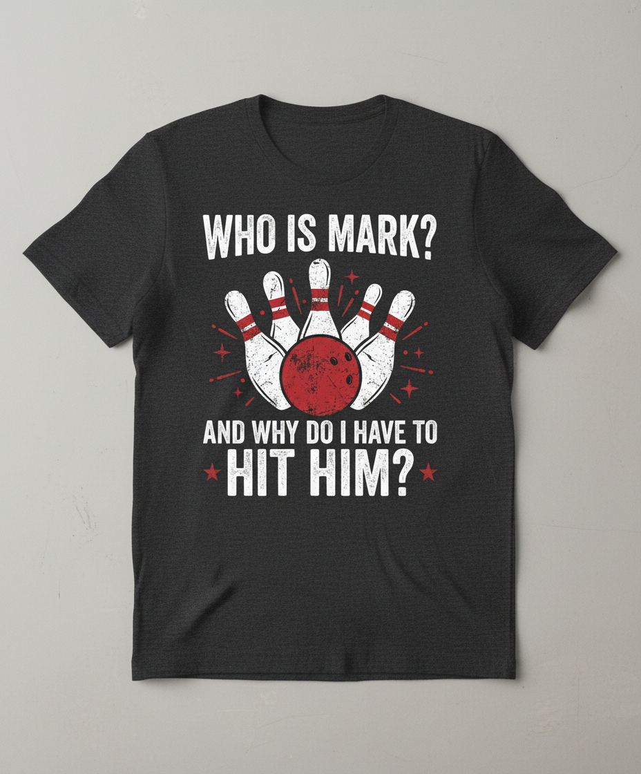 Funny Bowling Pun Who Is Mark? Design T-Shirt - Dark Heather