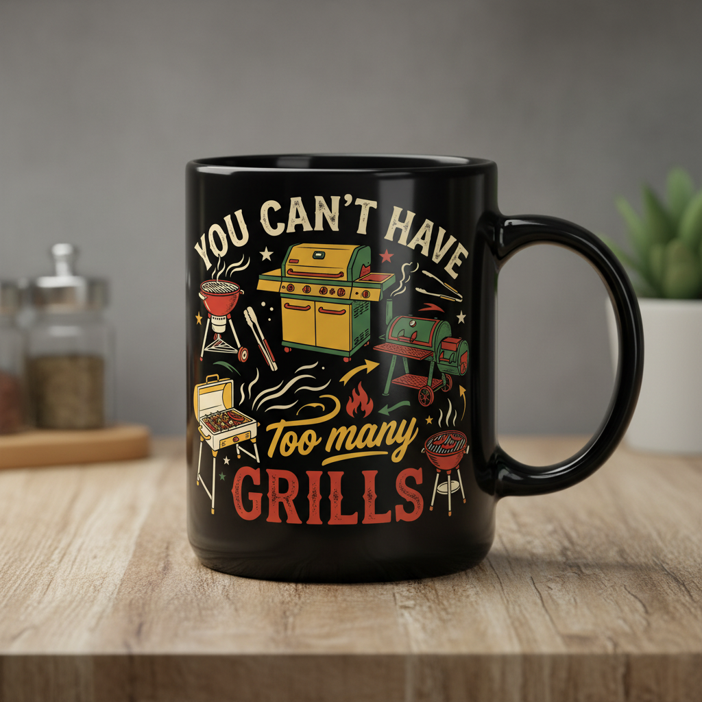 You Can't Have Too Many Grills BBQ Design Black Mug - Black
