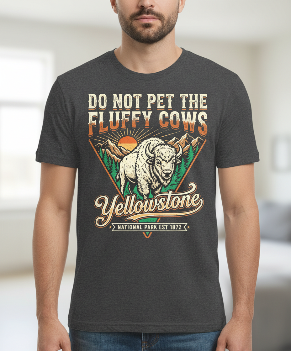 Funny Yellowstone Do Not Pet The Fluffy Cows Vintage Design T-Shirt - Dark Heather