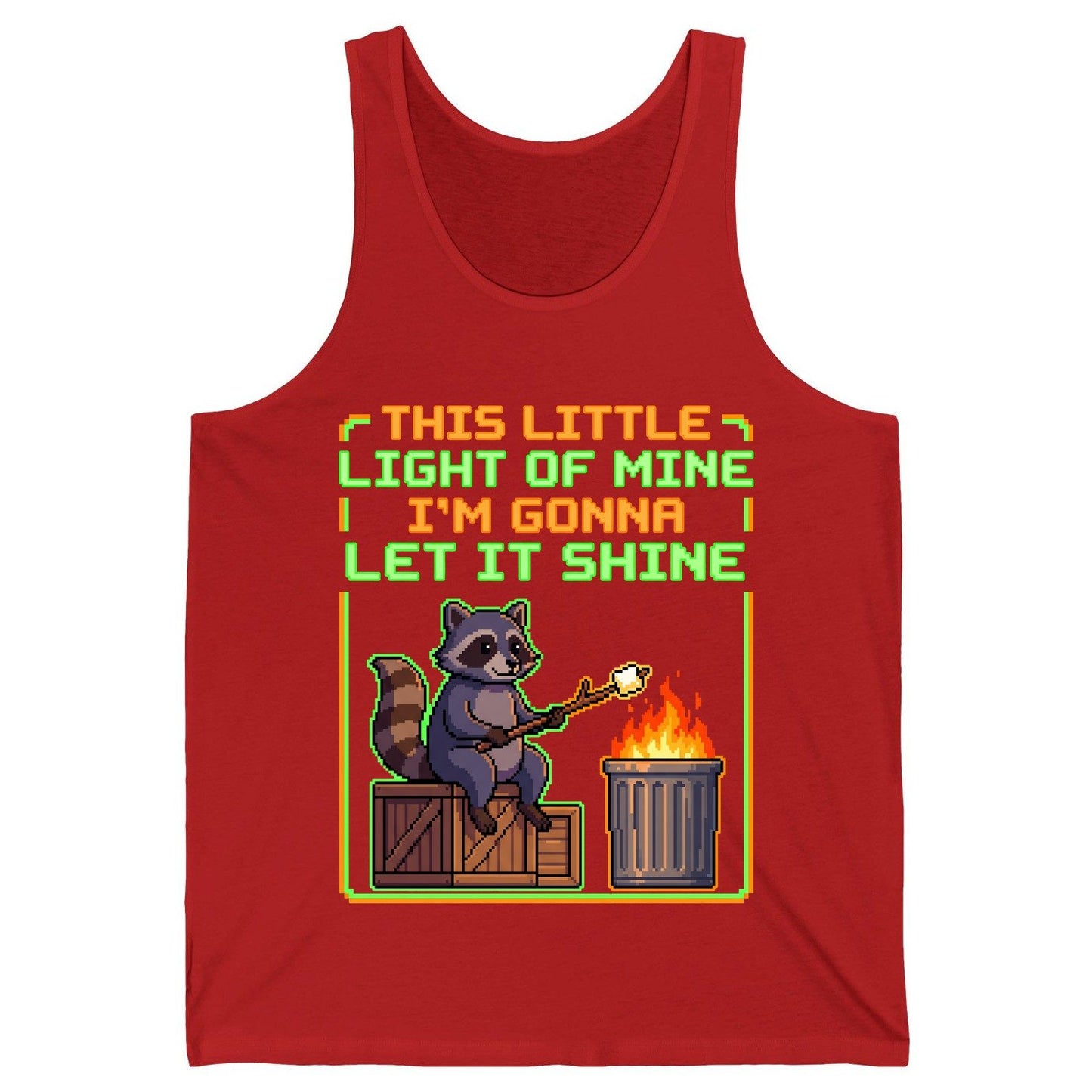 THIS LITTLE LIGHT OF MINE I'M GONNA LET IT SHINE Raccoon Tank Top Red product mockup