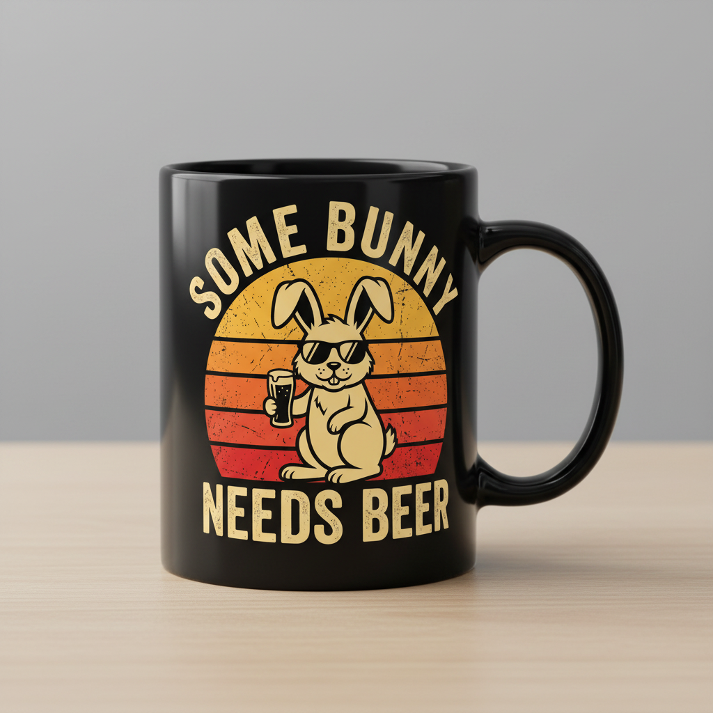 Some Bunny Needs Beer Funny Retro Design Black Mug - Black