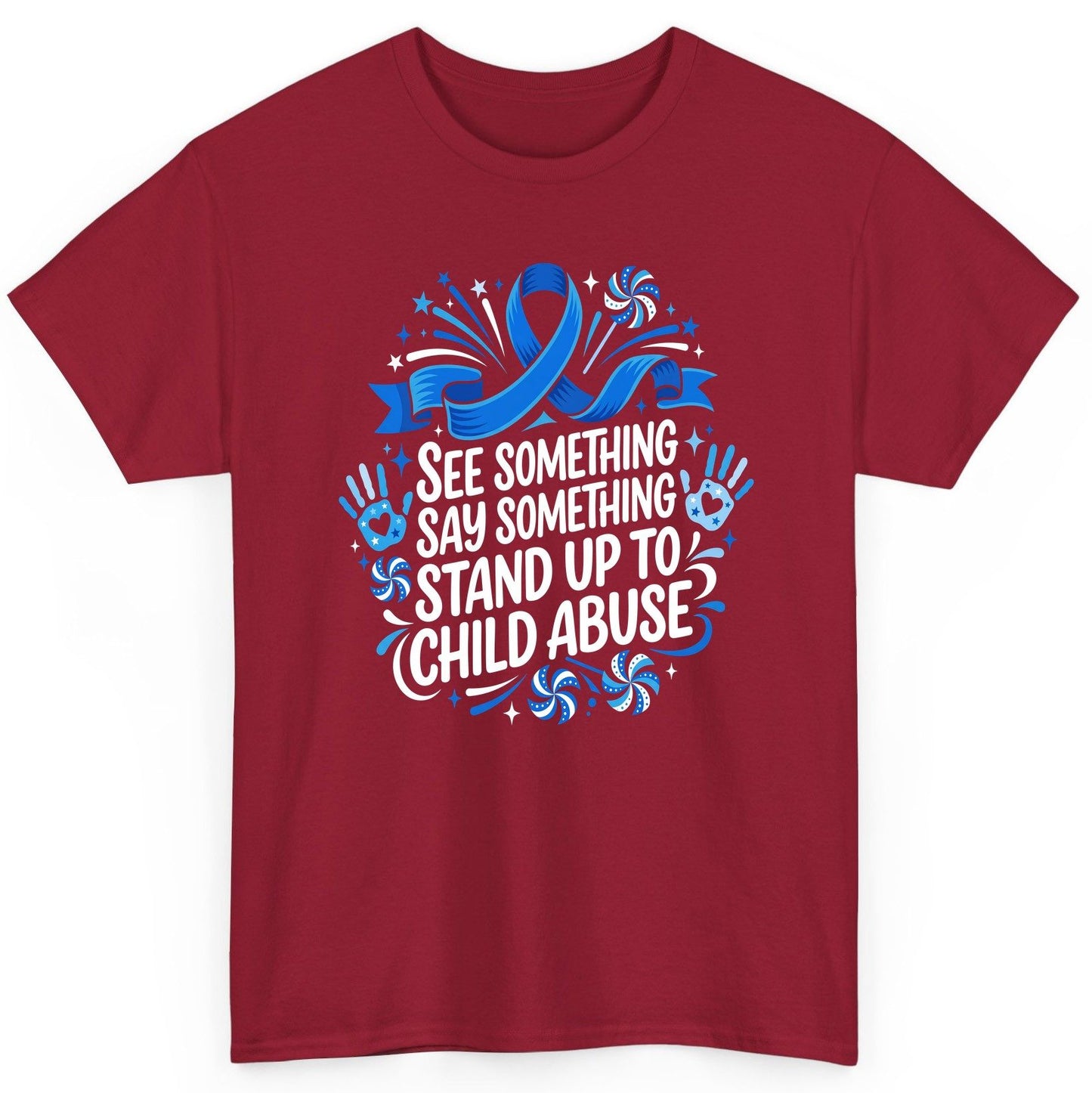 See Something Say Something Stand Up to Child Abuse Prevention T-Shirt - product mockup - Cardinal Red