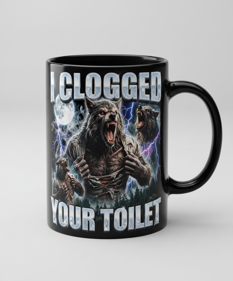 I Clogged Your Toilet Werewolf Meme Black Mug - Black