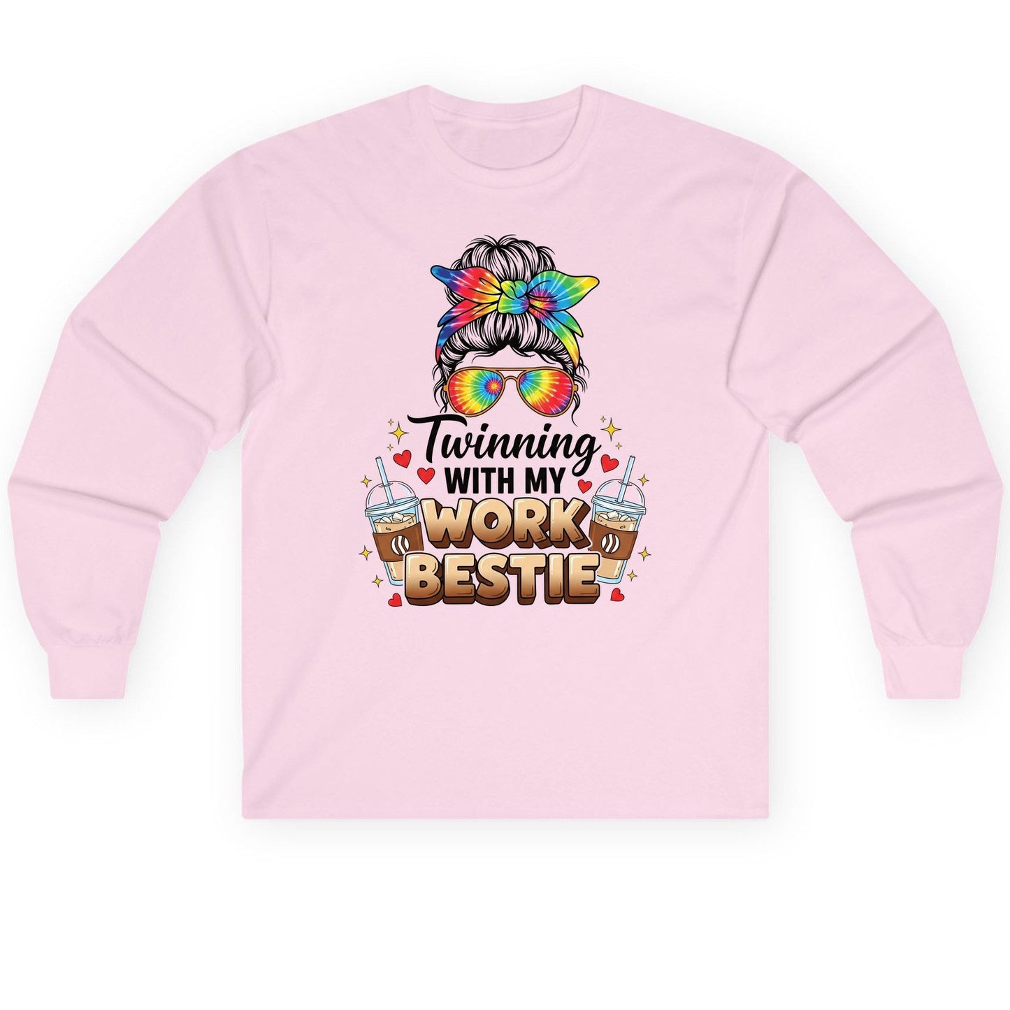 Twinning with My Work Bestie work bestie Long Sleeve Tee Light Pink product mockup