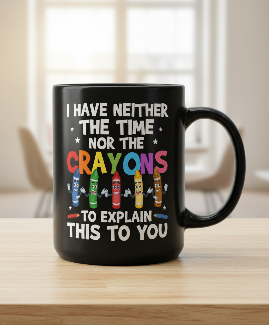 I Have Neither The Time Nor The Crayons Funny Sarcastic Quote Black Mug - Black
