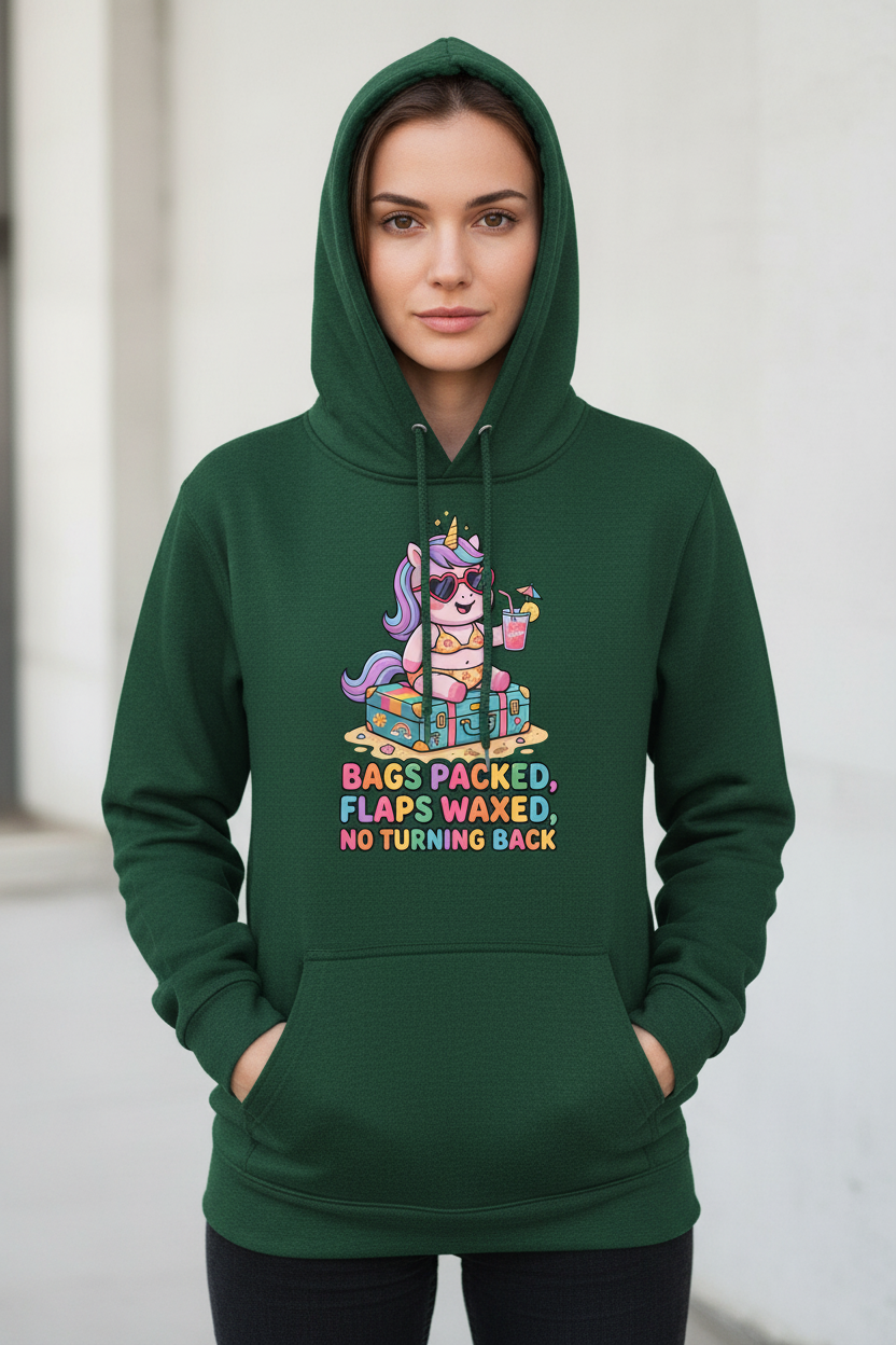 Funny Unicorn Vacation Quote Bags Packed Flaps Waxed Hoodie - Forest Green
