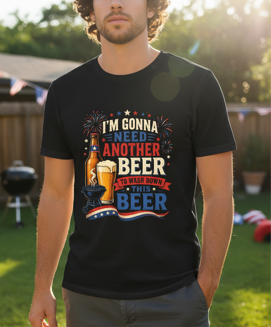 I'm Gonna Need Another Beer To Wash Down This Beer Funny Patriotic Design T-Shirt - Black