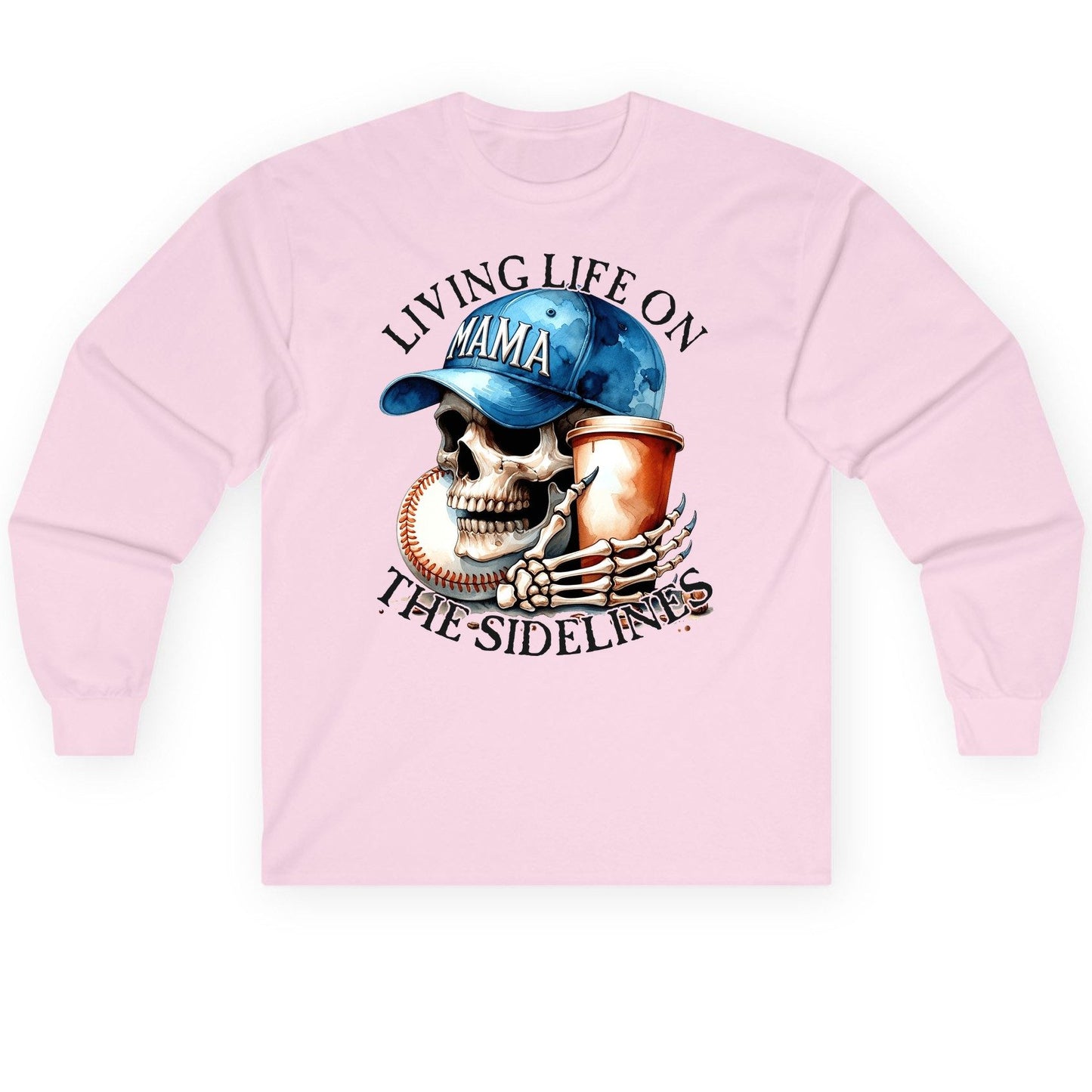 Living Life on the Sidelines Mama baseball mom Long Sleeve Tee Light Pink product mockup