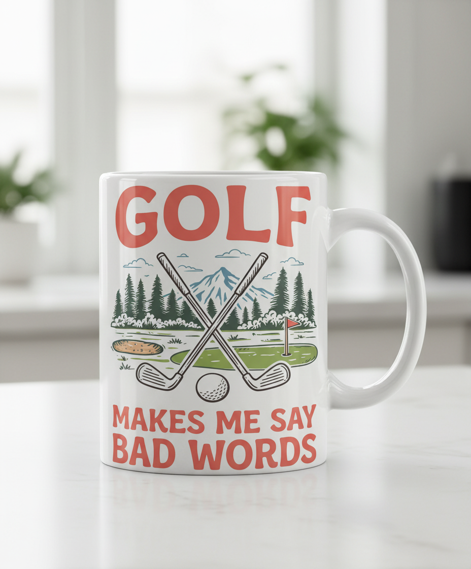 Funny Golf Makes Me Say Bad Words Vintage Design White Mug - White