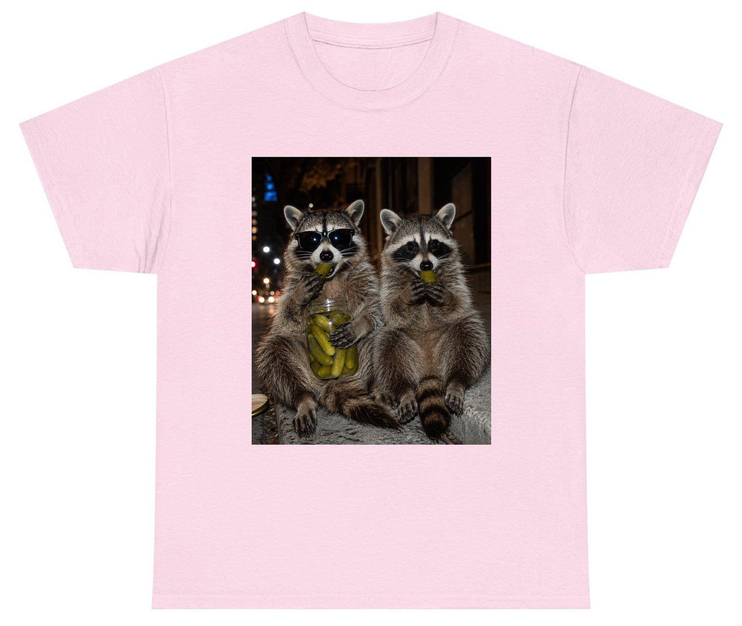 Raccoons Eating Pickles Funny Animal Lovers Youth T-Shirt - product mockup - Light Pink