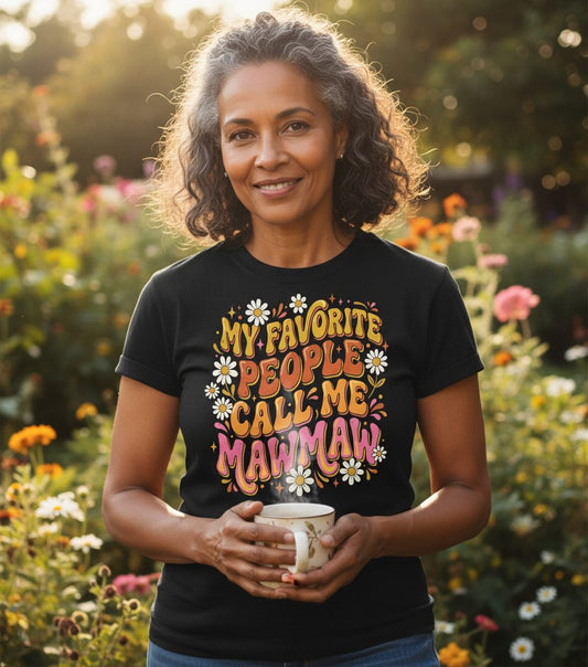 MY Favorite PEOPLE CALL ME MAWMAW Retro Grandma T-Shirt - lifestyle model mockup - Black