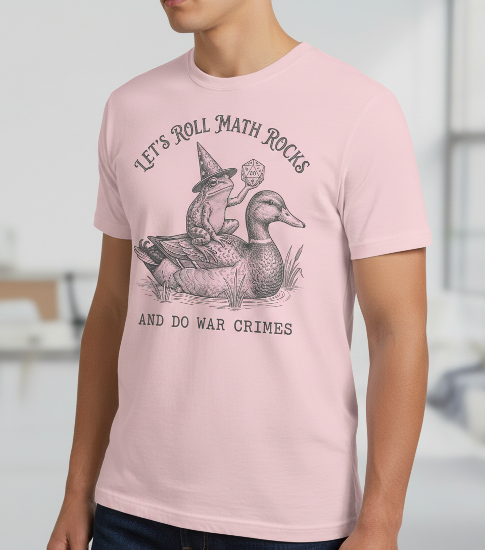 Frog Wizard on Duck Let's Roll Math Rocks And Do War Crimes T-Shirt - Light Pink