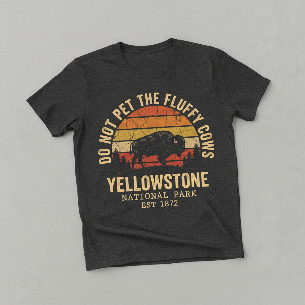Do Not Pet The Fluffy Cows Yellowstone National Park Bison T-Shirt - Dark Heather