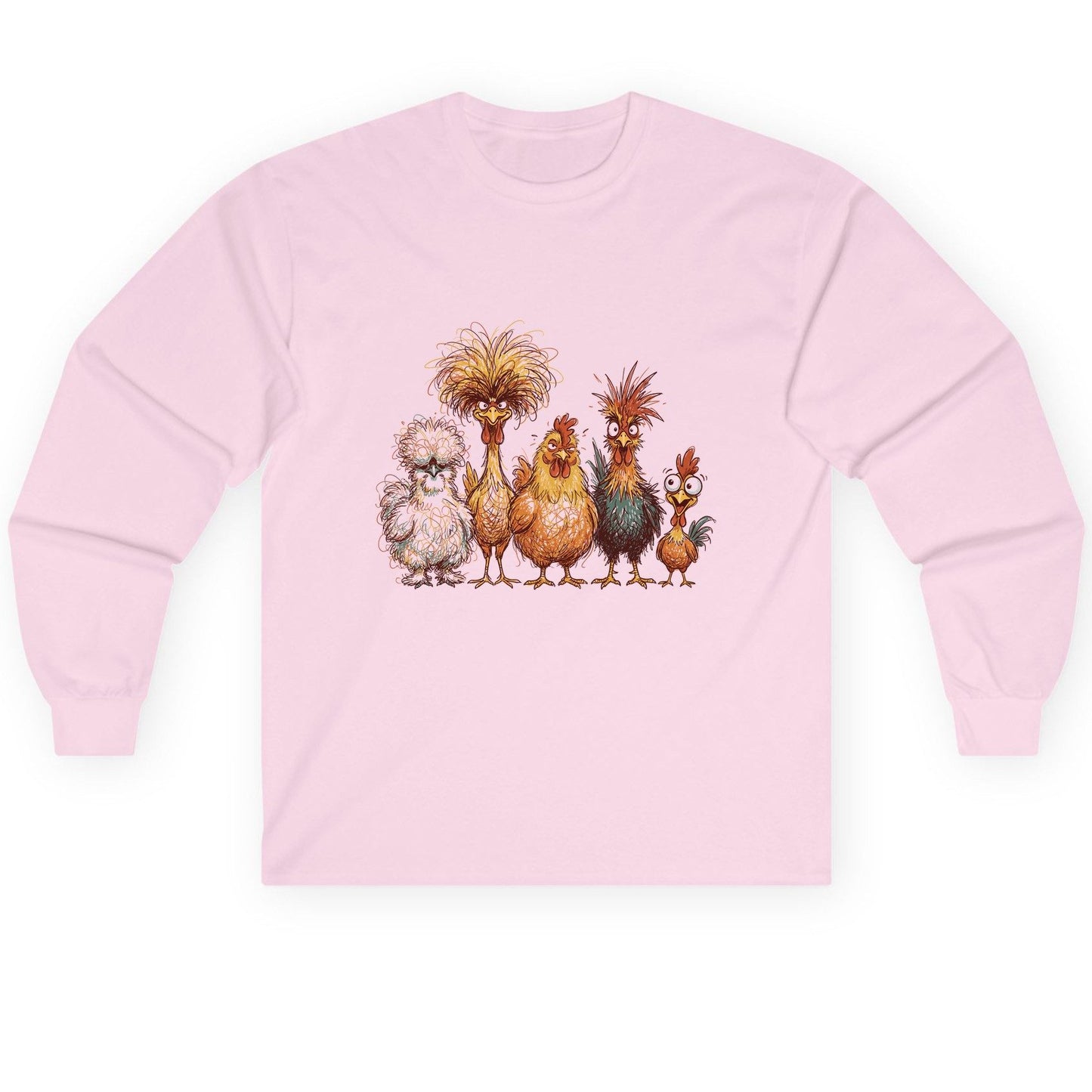Funny Scribble Art Chickens chickens Long Sleeve Tee Light Pink product mockup
