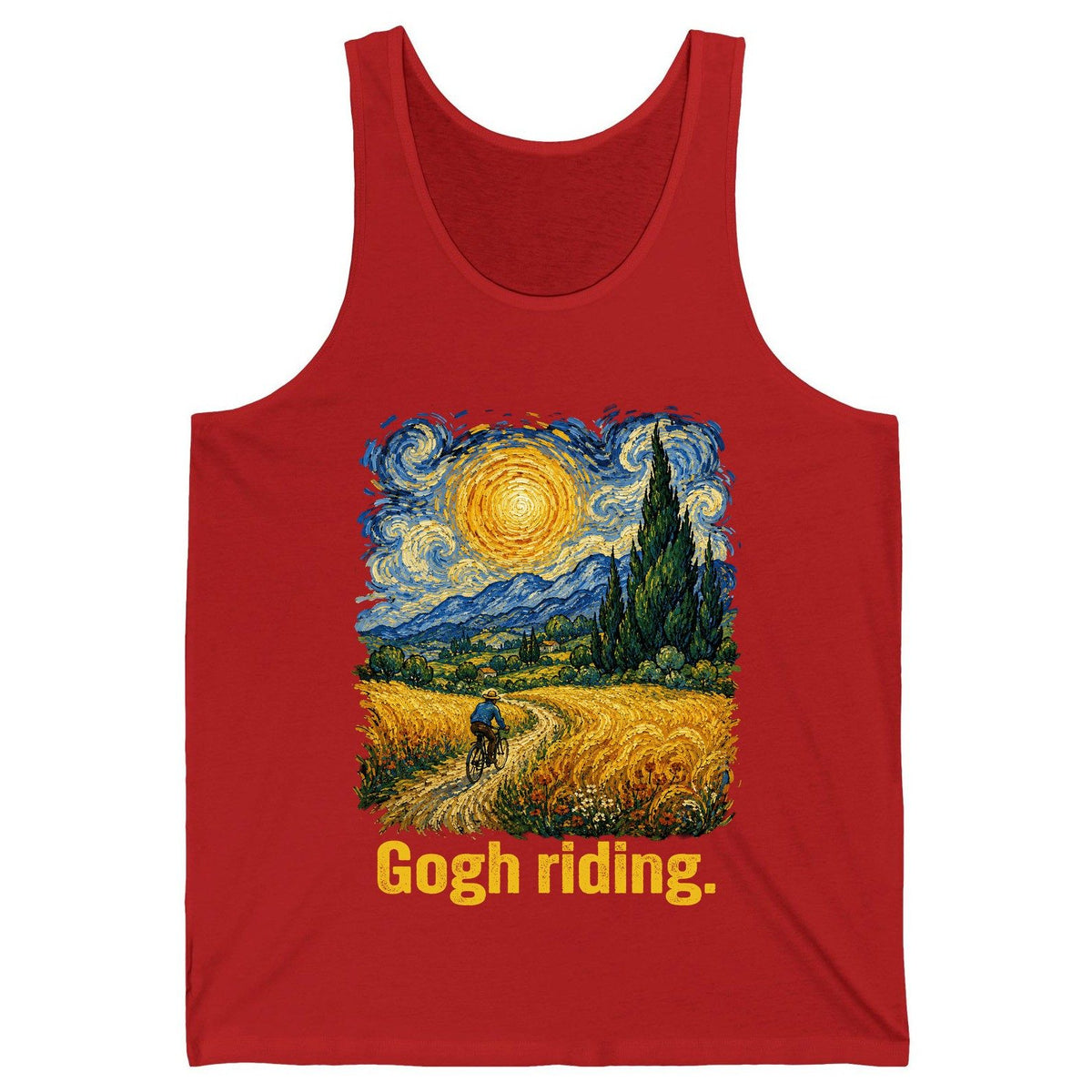 Gogh Riding art parody Tank Top Red product mockup