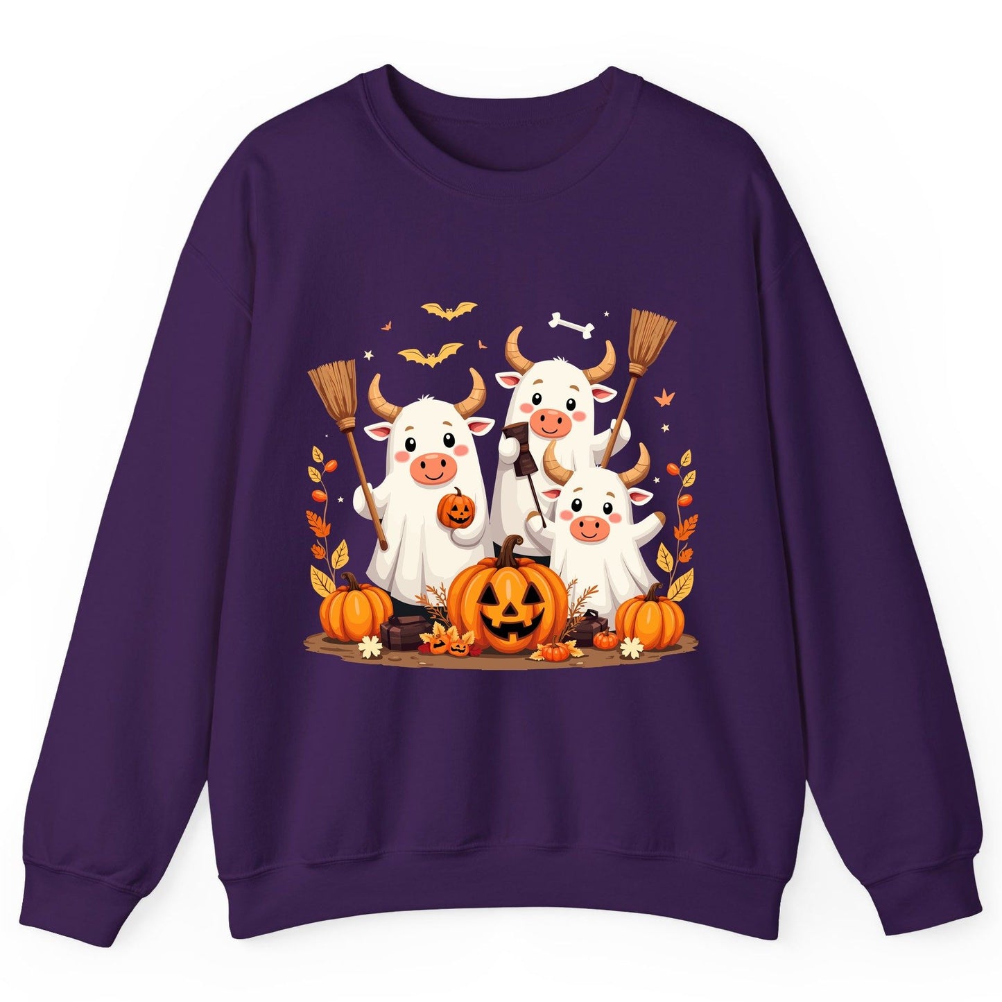 Cute Ghost Cows Halloween cows Sweatshirt Purple product mockup