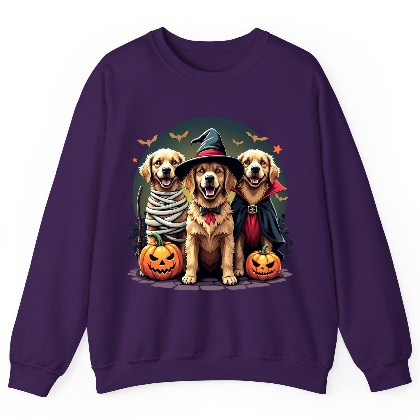 Golden Retriever Halloween Trio golden retriever Sweatshirt Purple product mockup