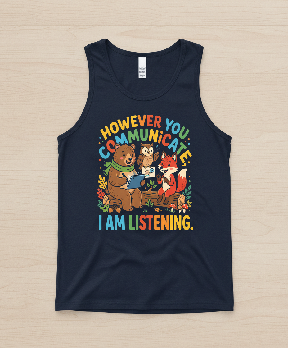 However You Communicate I Am Listening Neurodiversity Awareness Design Tank Top - Navy