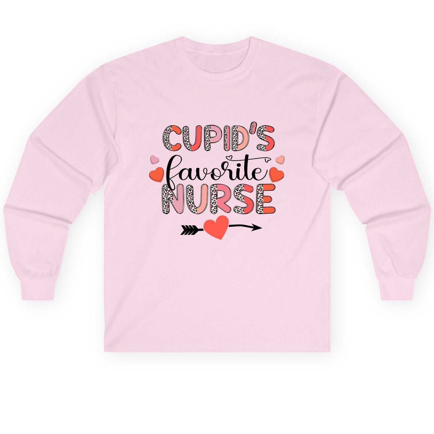 Cupid's Favorite Nurse nurse Long Sleeve Tee Light Pink product mockup