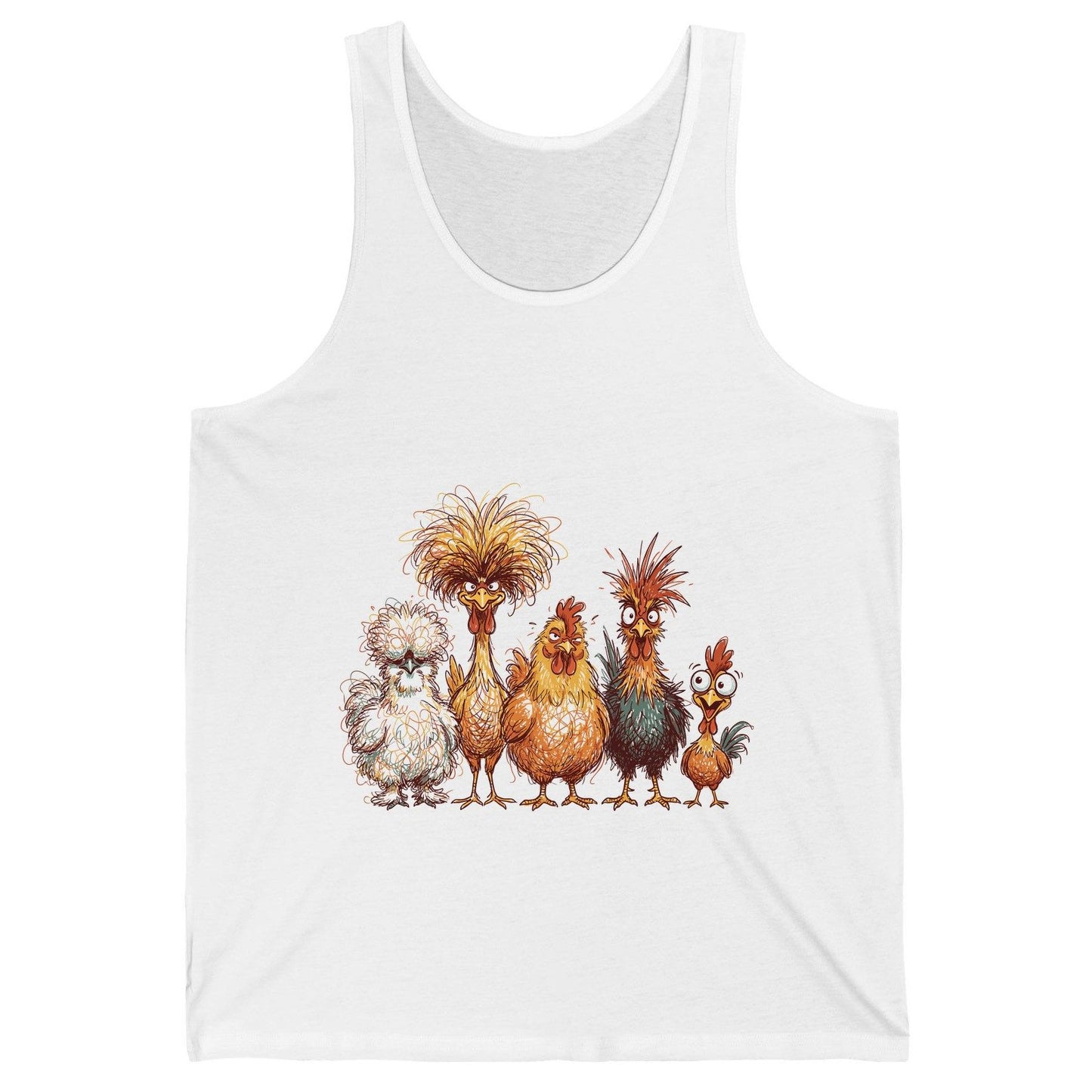 Funny Scribble Art Chickens chickens Tank Top White product mockup